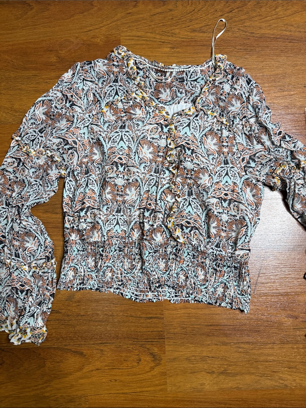 Anthropologie Smocked-Hem Floral Blouse - Mint, Rust, Black
